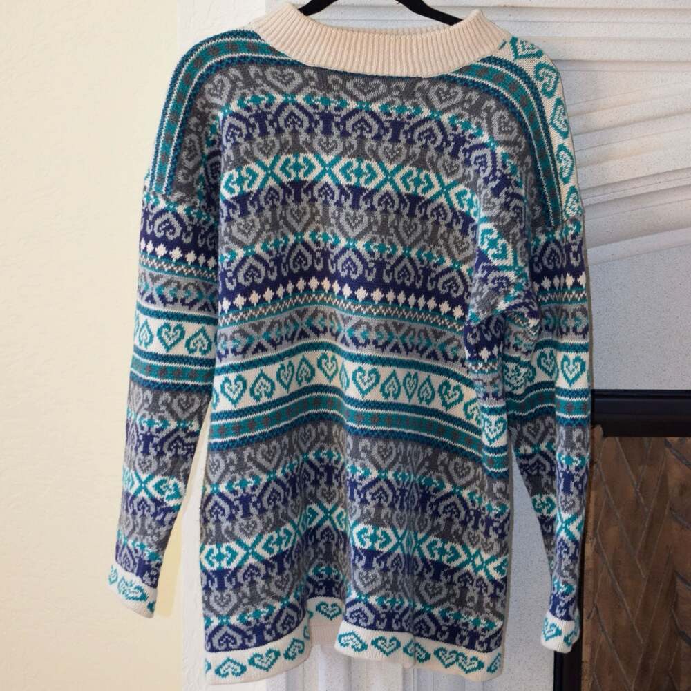 Affinity Vintage Fair Isle Heart Pattern Knit Sweater Size L